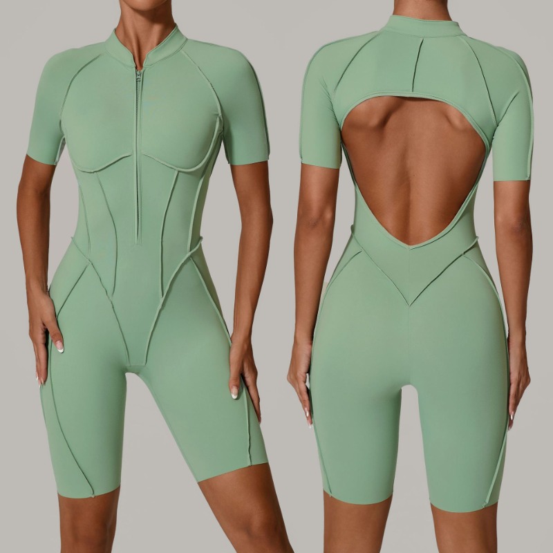 Pilates Yoga Fit - Women's Seamless Zipper Jumpsuit Fitness Set